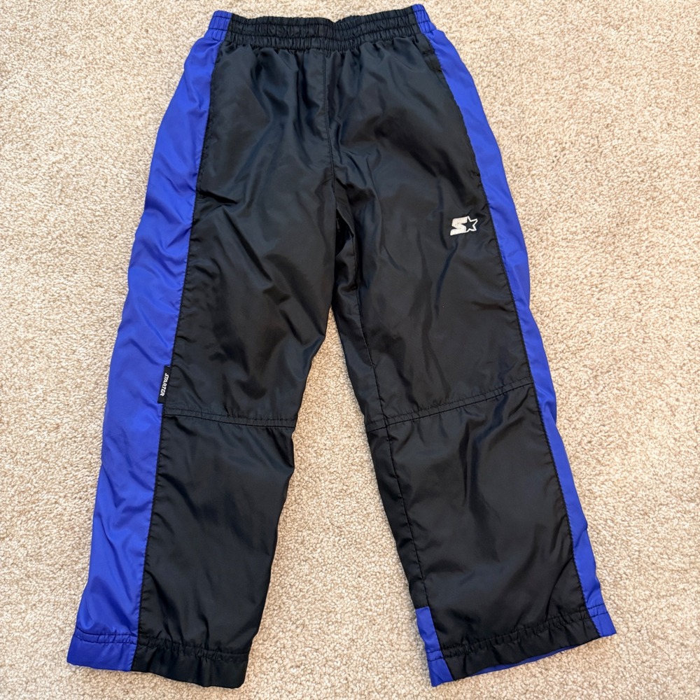 Starter Track Pants Junior Boys 4 Black Blue Nylon Windbreaker Athletic Joggers